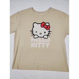 Hello Kitty by Sanrio Graphic Tee Tan Winking Peek-a-Boo Kawaii Sz XXL